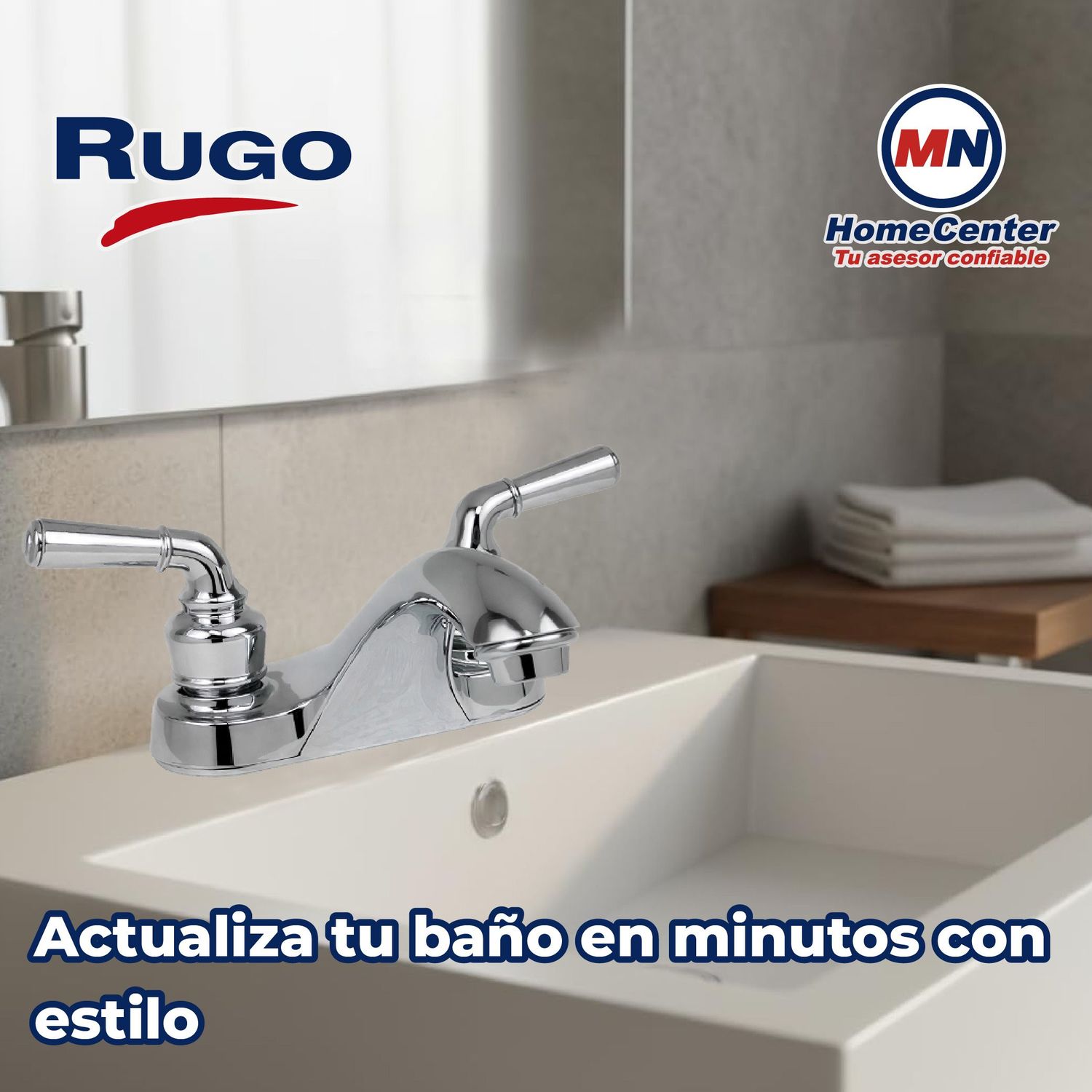 Llave Mezcladora para Lavabo 4” cierre de 90° Rugo Maneral Pekín
