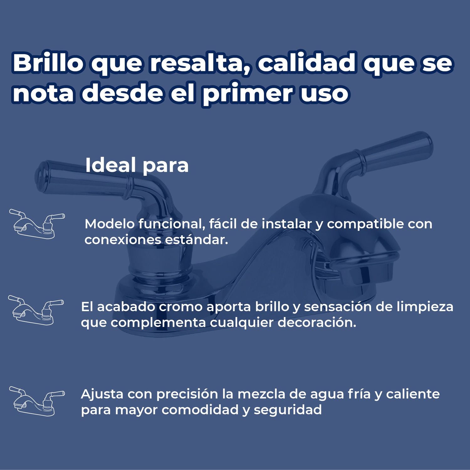 Llave Mezcladora para Lavabo 4” cierre de 90° Rugo Maneral Pekín