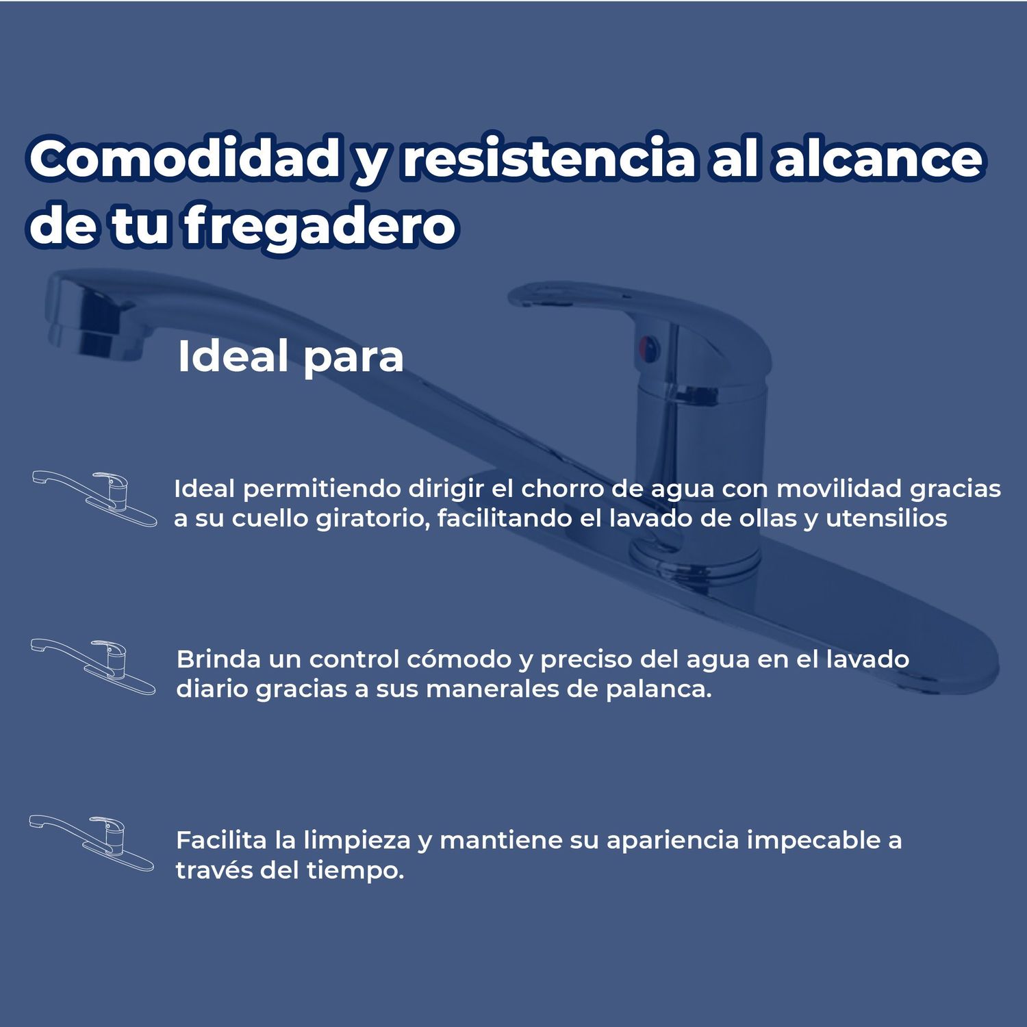 Llave Mezcladora Monomando Para Fregadero 8" Con Cubierta Rugo