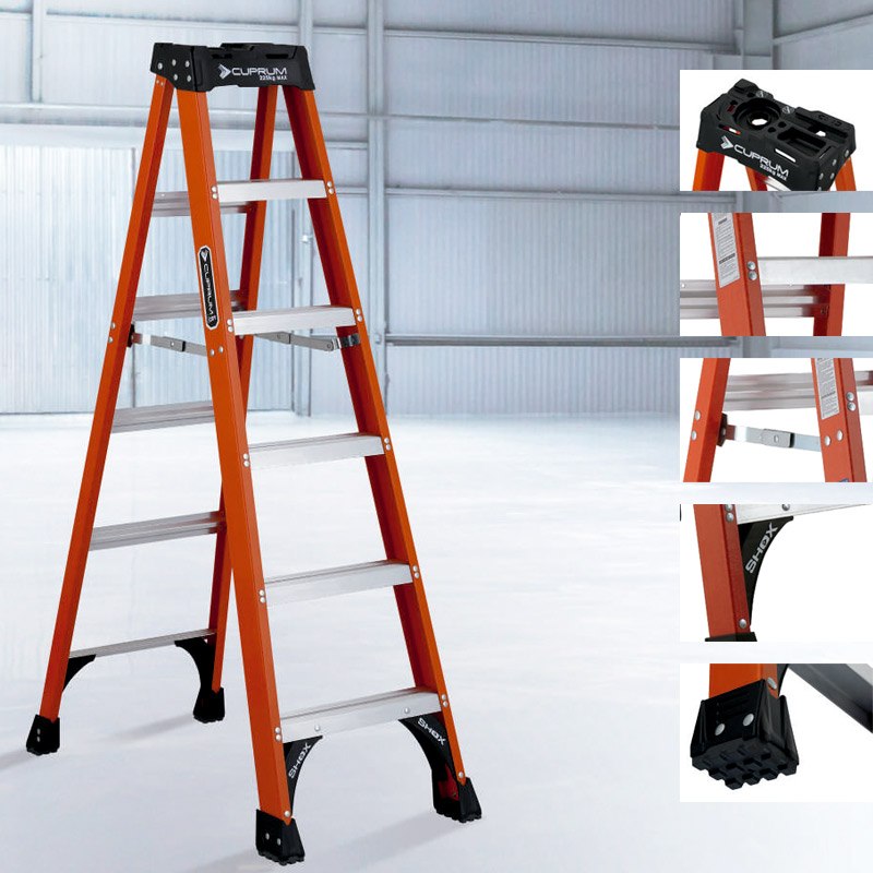 Escalera Tijera Cuprum Fibra Vidrio 5 Peldaños 1.83 m