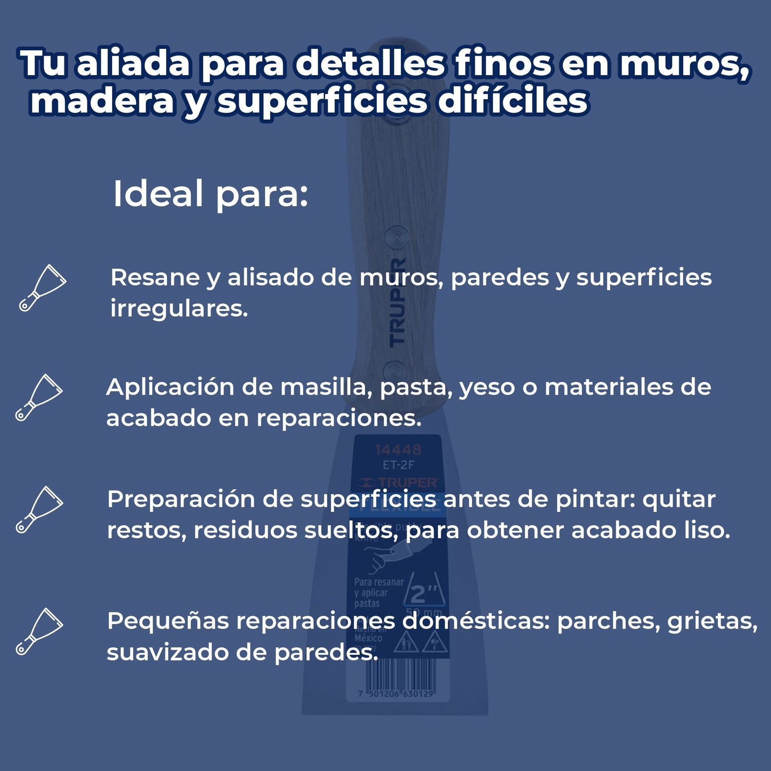 Espátula Flexible 2" Con Mango de Madera Truper