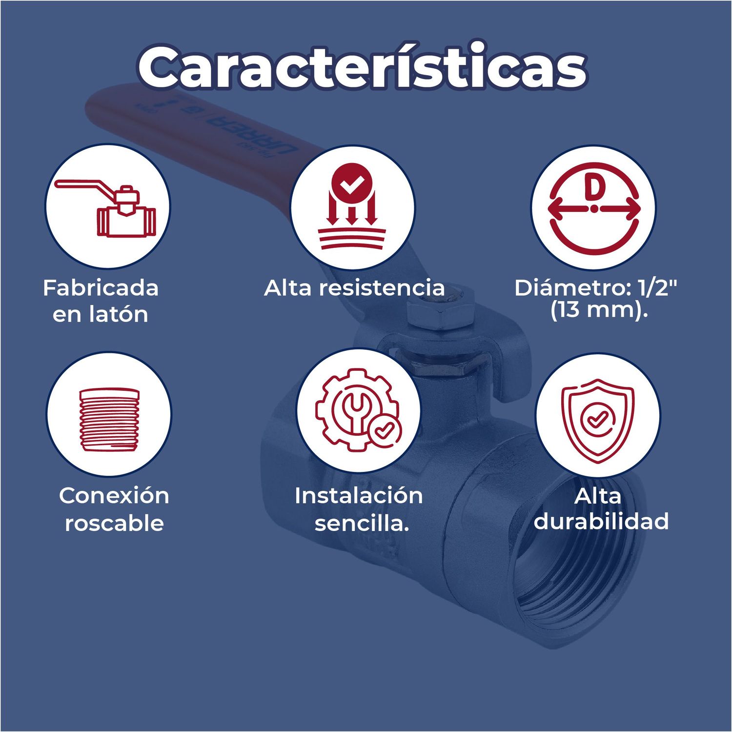 Válvula Esfera Roscable 013 mm 1/2 Urrea instalaciones de agua