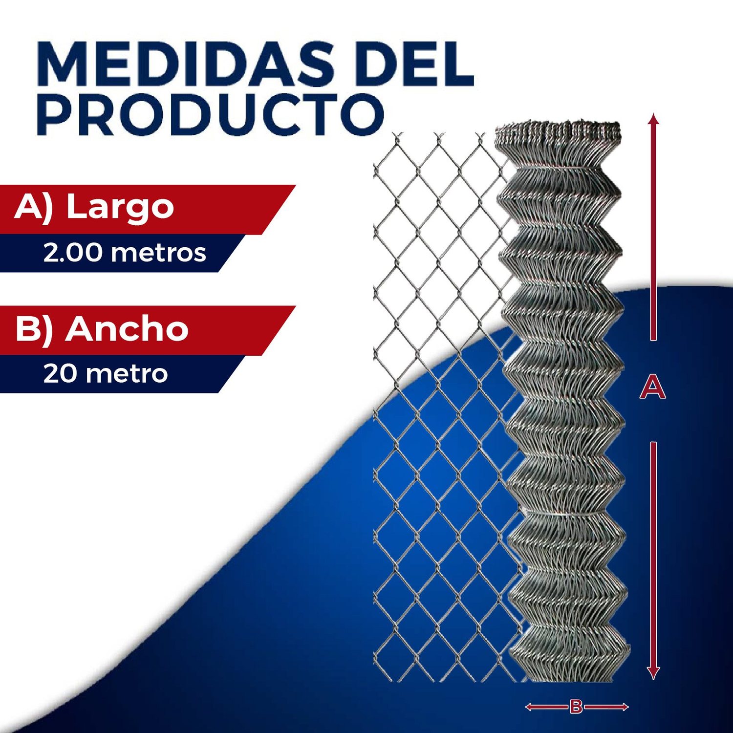 Malla Ciclónica Galvanizada DeAcero 2.00 x 20 M Calibre 13