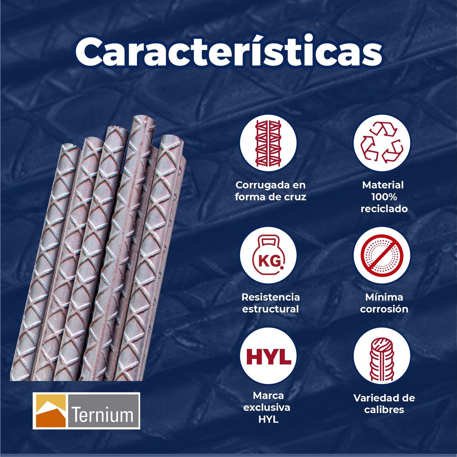 Varilla Recta Ternium núm 12 1½ pulg x 12 ml