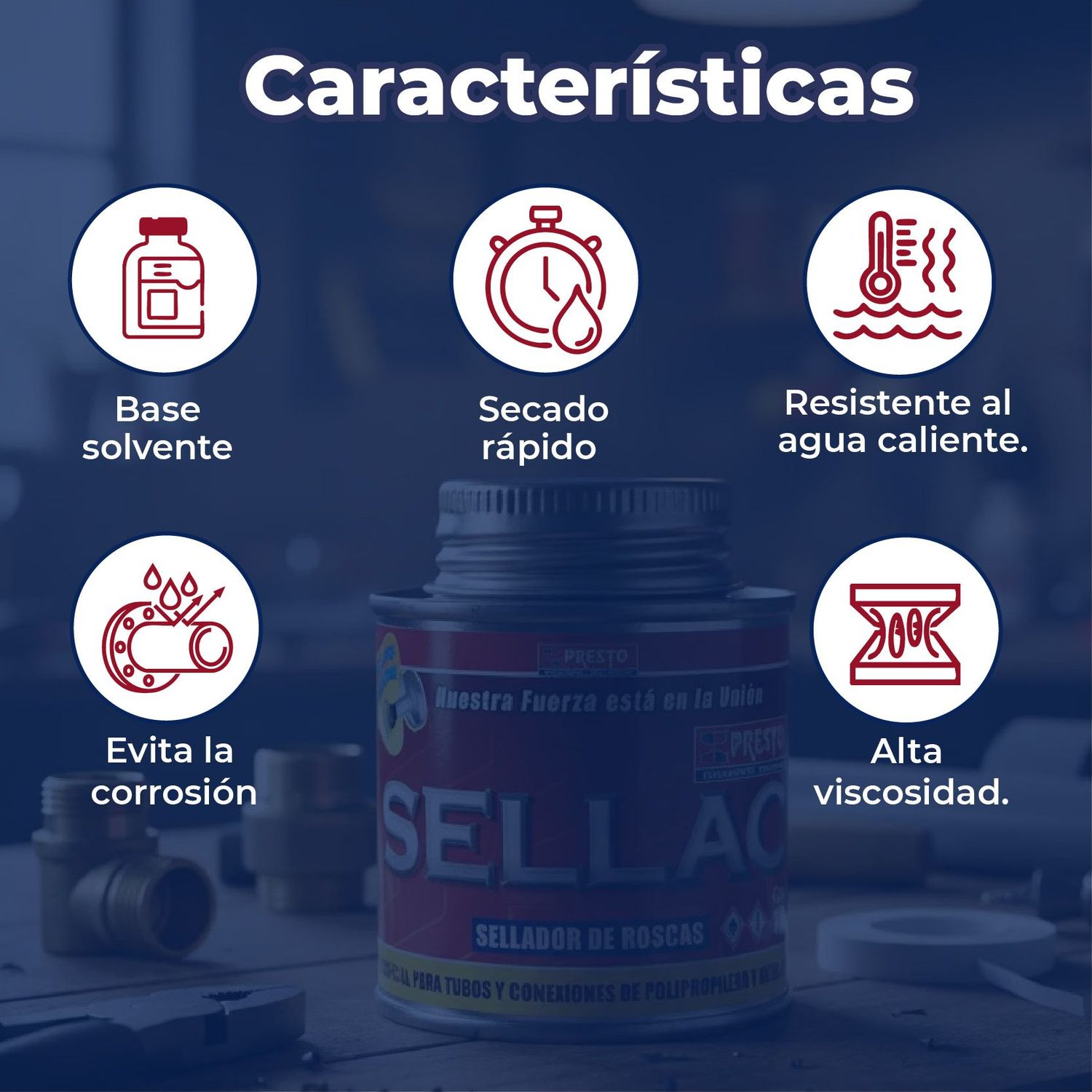 Sellador de Roscas Polipropileno y metal 118 ml Presto