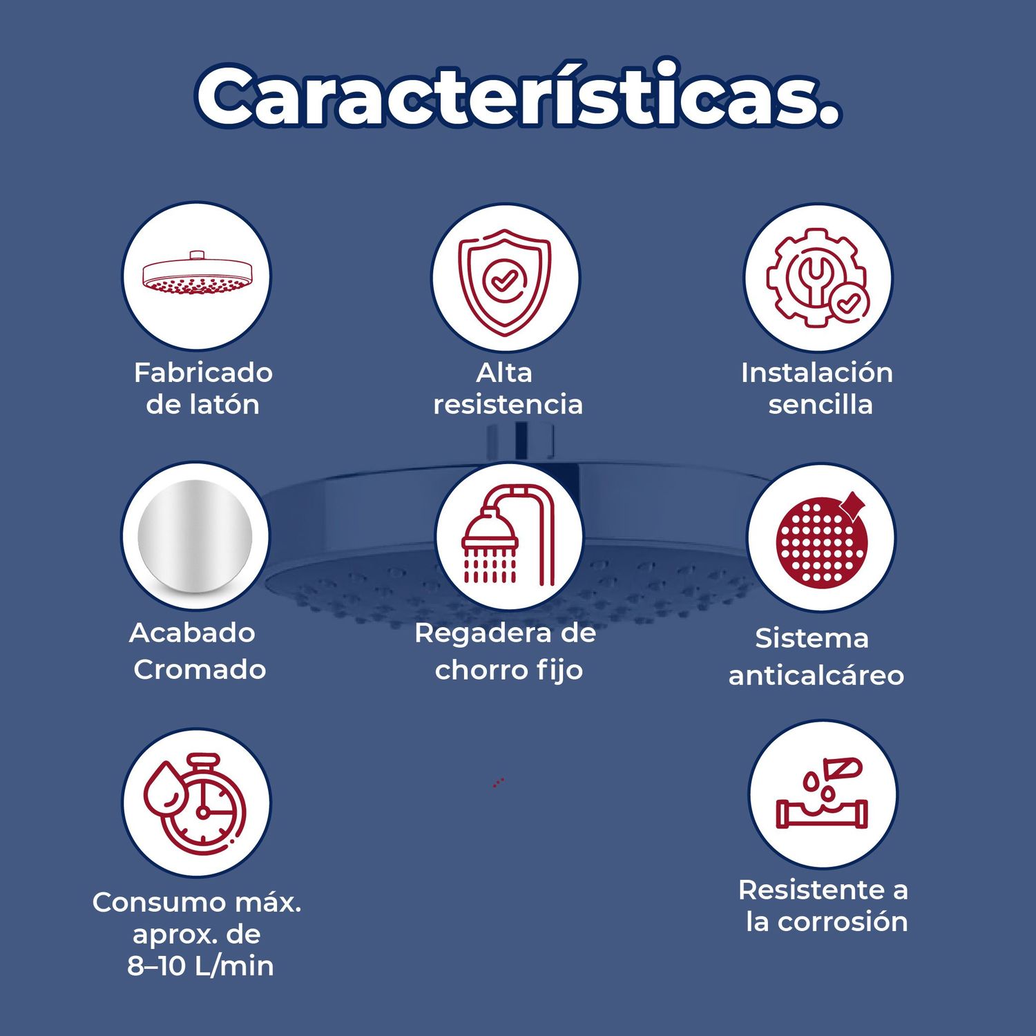 Regadera Redonda de Chorro Fijo Plato Ancho de 7" Helvex H-3003