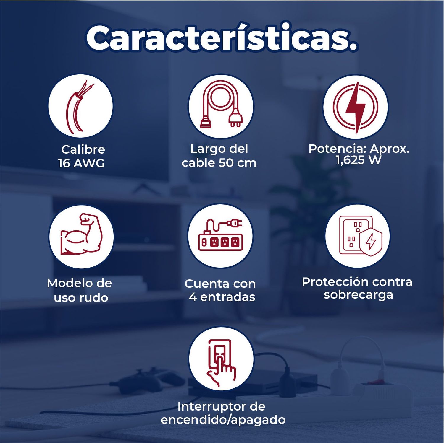 Multicontacto Extensión Barra 4 Entradas Volteck