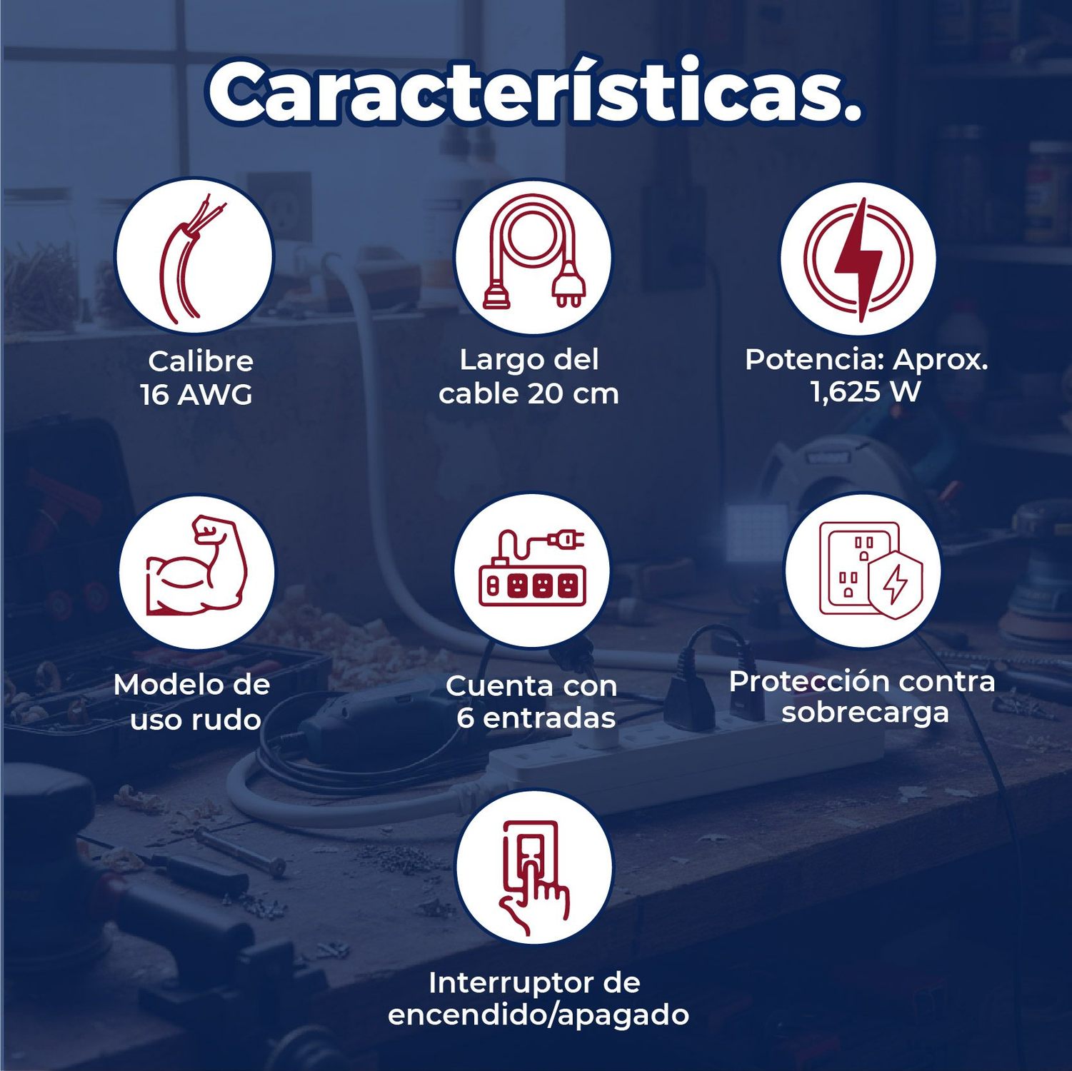 Multicontacto Extensión Barra 6 Entradas Volteck