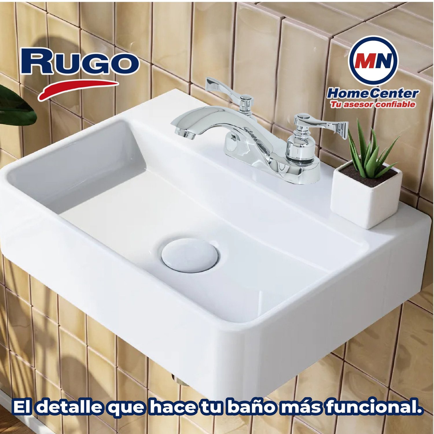 Llave Mezcladora Para Lavabo 4" Rugo Cierre 90° Maneral Palanca