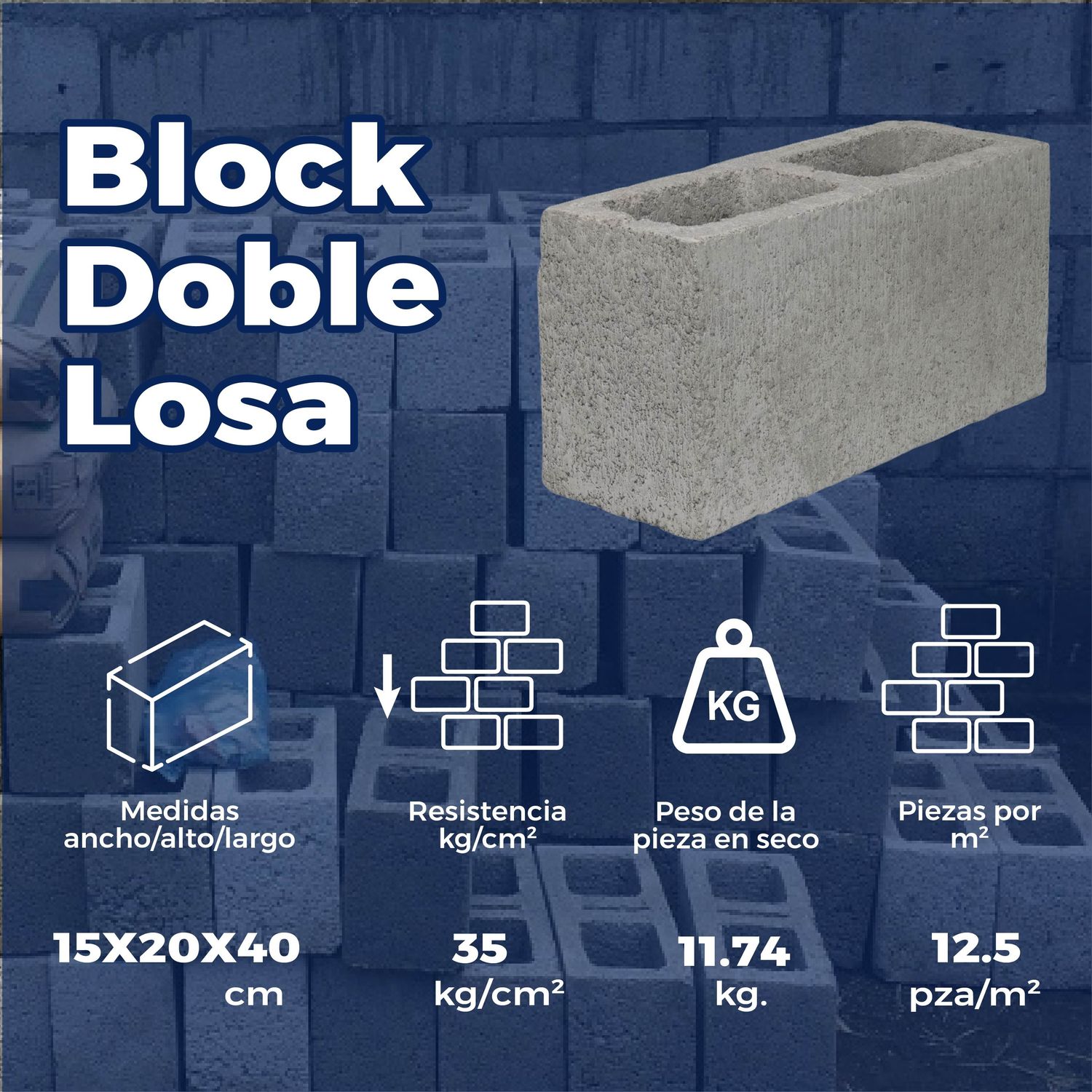 Block Doble Losa 15 x 20 x 40 cm