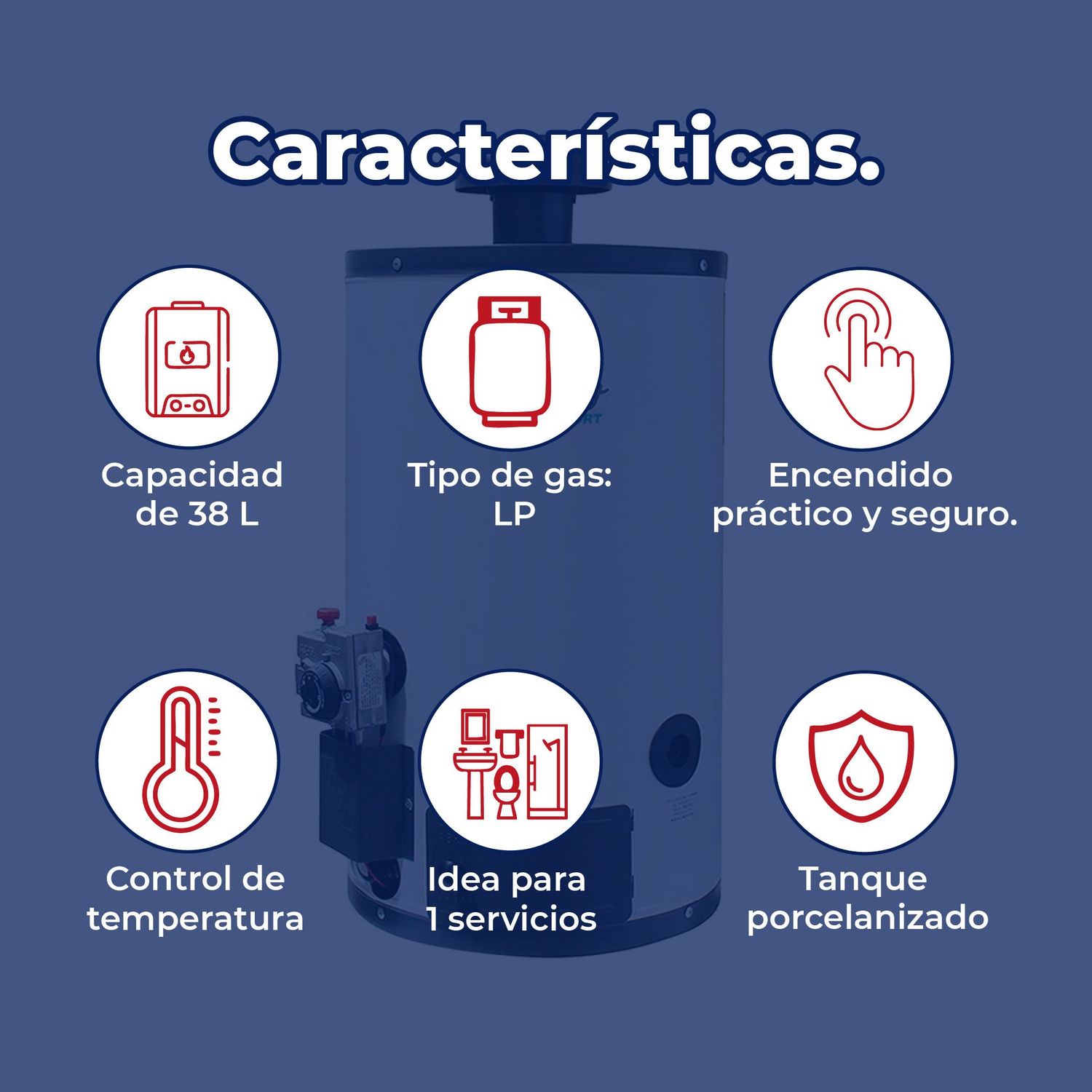 Calentador Depósito Automático 38 L Iusa Primo Gas LP 1 Servicio