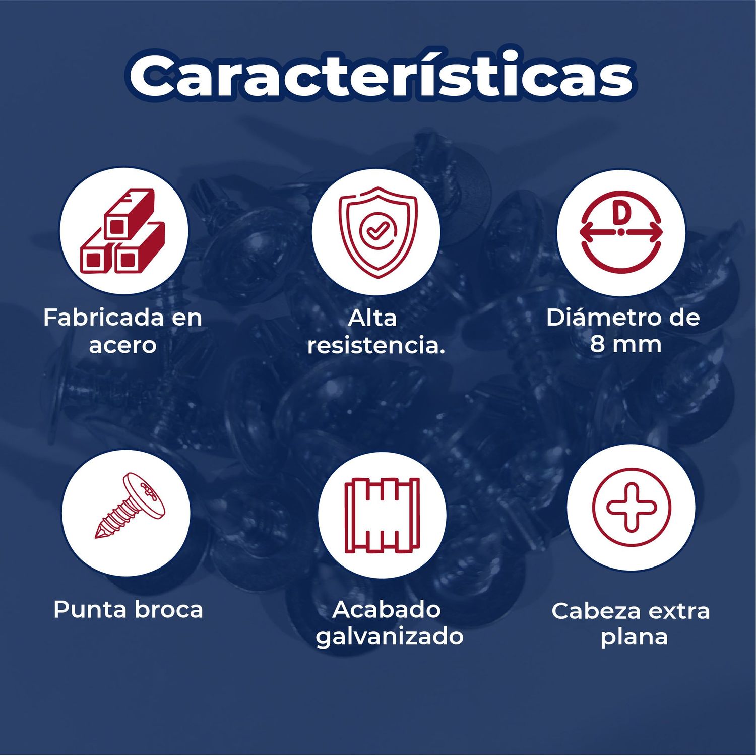 Tornillo Punta Broca Cabeza Extra Plana 8 mm x ½ pulg