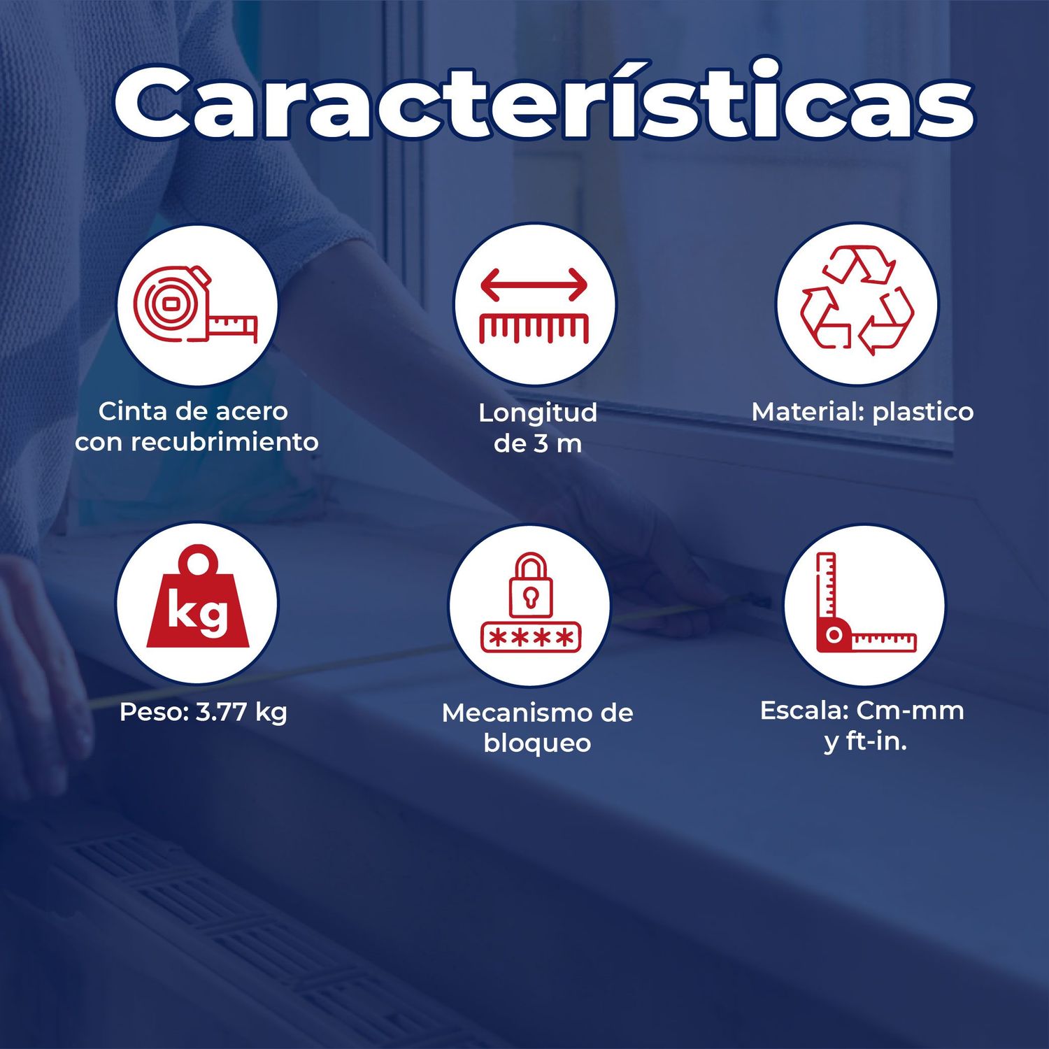 Cinta de Medir Flexómetro rojo 3 m cinta 13 mm en tarjeta Pretul