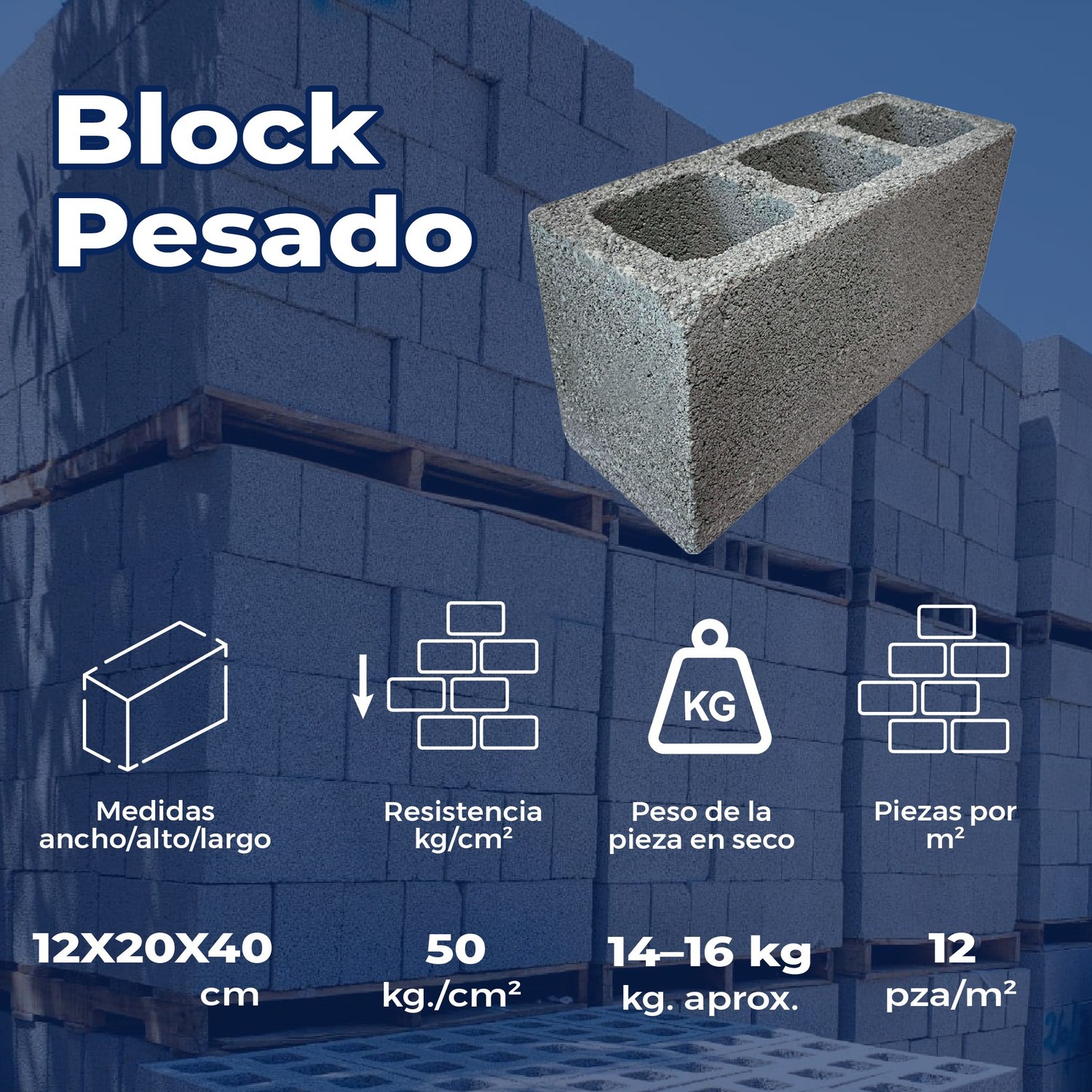 Block Pesado 20 x 20 x 40 cm