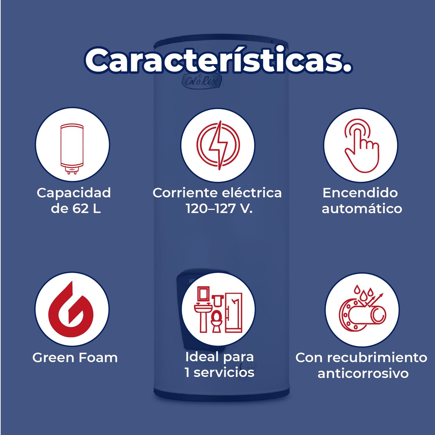 Calentador de Depósito Eléctrico Calorex 120-127 V 62 Lt