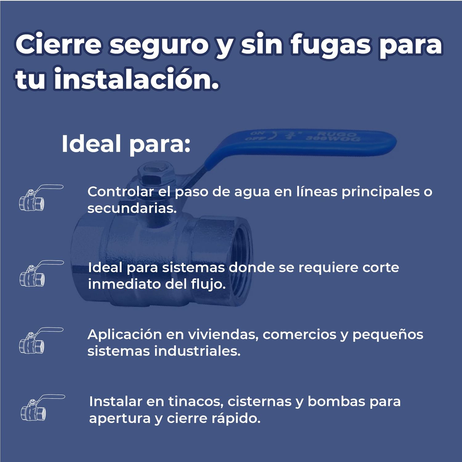 Válvula de Esfera Roscable Rugo 19 mm ¾ pulgada