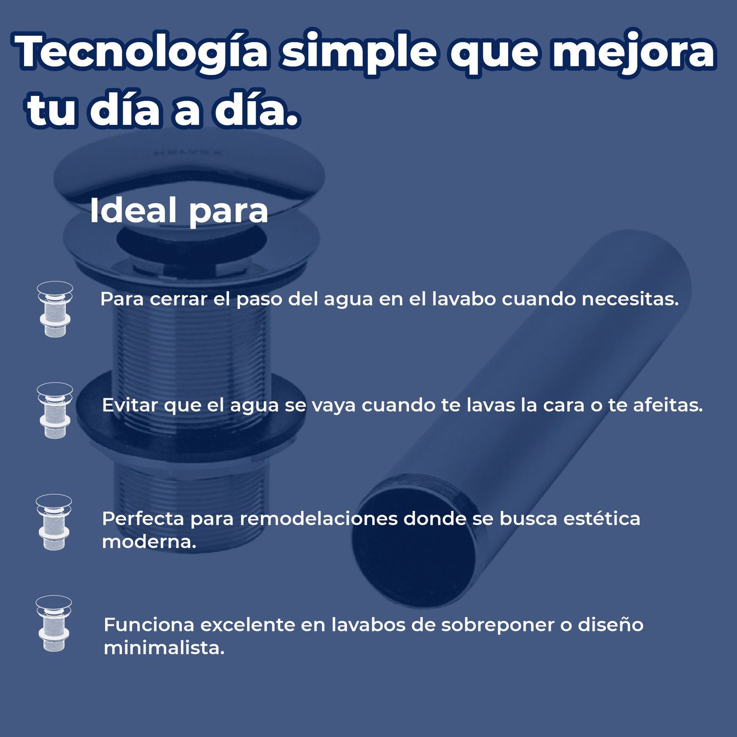 Contra de push para lavabo sin rebosadero Helvex TH-065