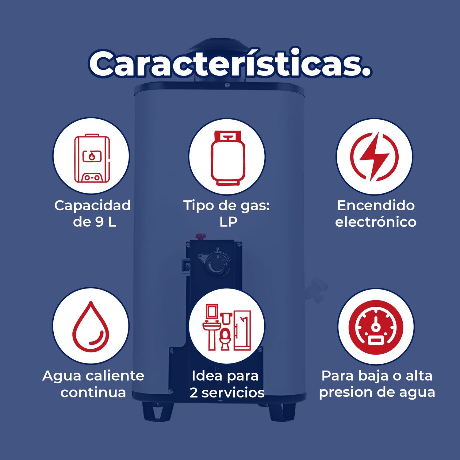 Calentador de Paso Iusa Enerhit Rápida Recuperación Gas LP 9 L
