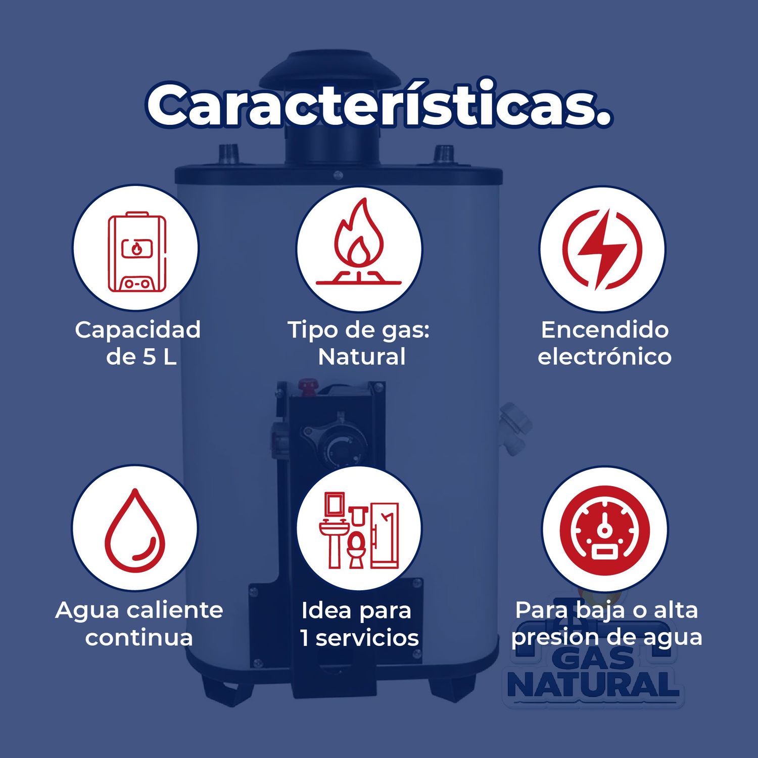 Calentador de Paso Iusa Enerhit Gas Natural 5 L