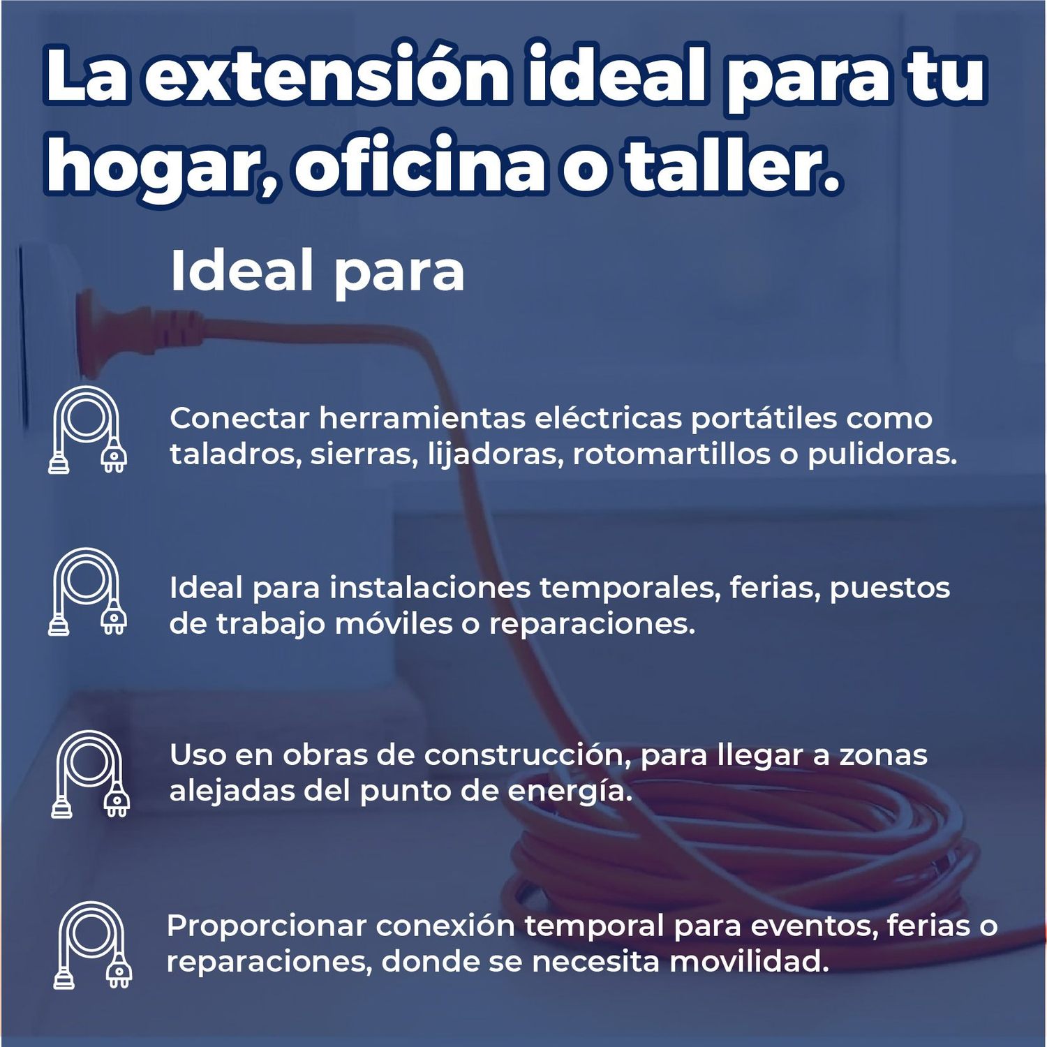 Extensión Eléctrica Volteck Naranja 10 m