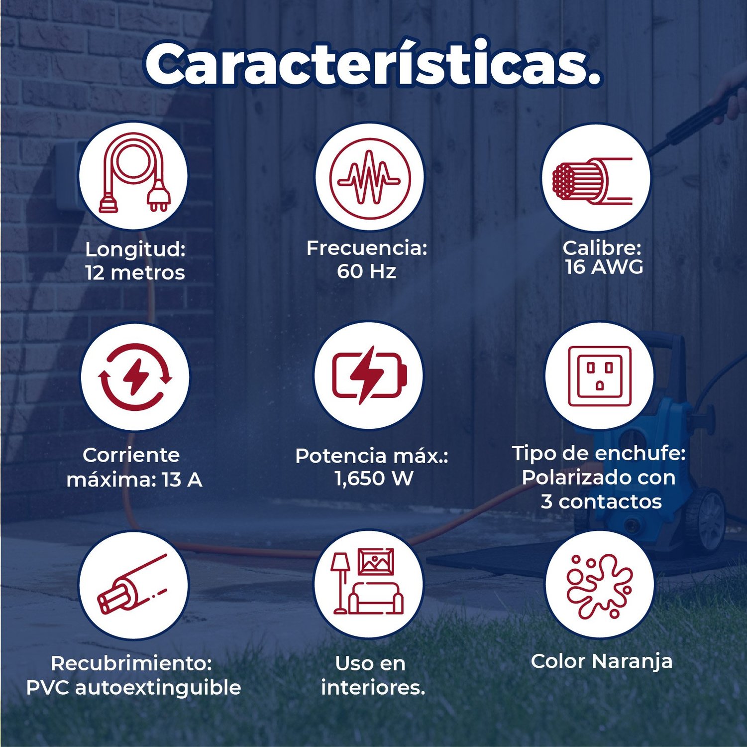 Extensión Eléctrica Uso Rudo Volteck 12 m Calibre 16 Naranja