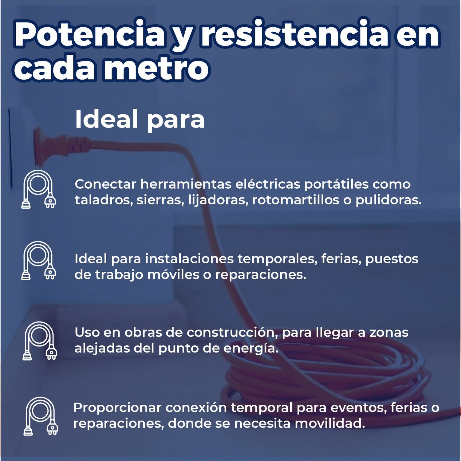 Extensión Eléctrica Uso Rudo Volteck 25 m Calibre 16 Naranja