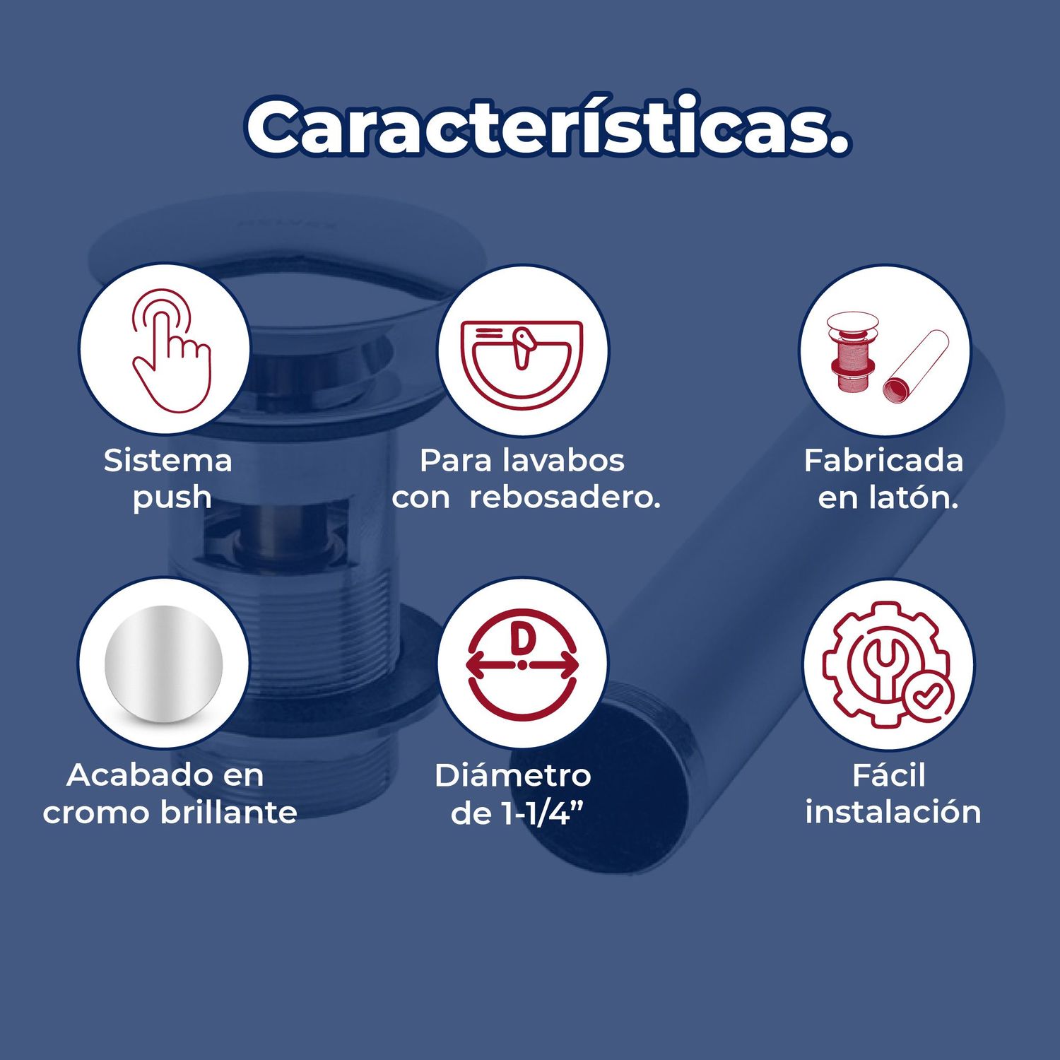 Contra de Push para Lavabo con rebosadero Helvex TH-06