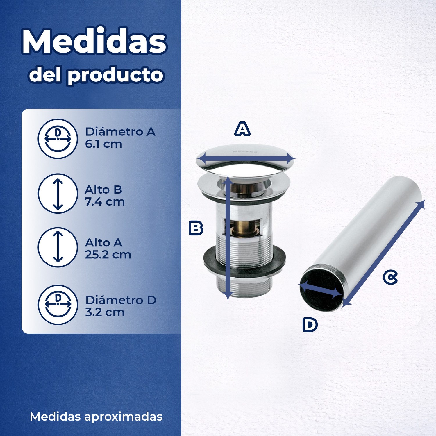 Contra de Push para Lavabo con rebosadero Helvex TH-06
