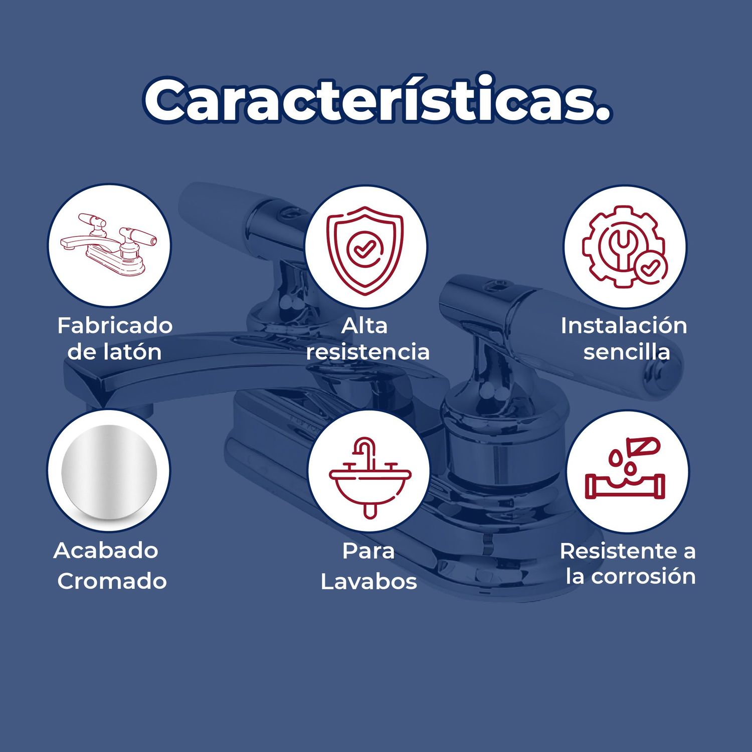 Llave Mezcladora para Lavabo 4” cierre 90° Rugo Maneral Piruli