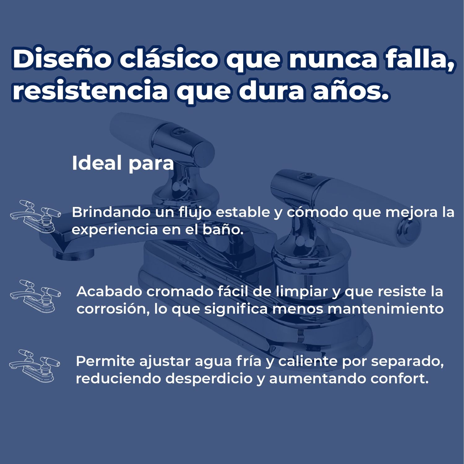 Llave Mezcladora para Lavabo 4” cierre 90° Rugo Maneral Piruli