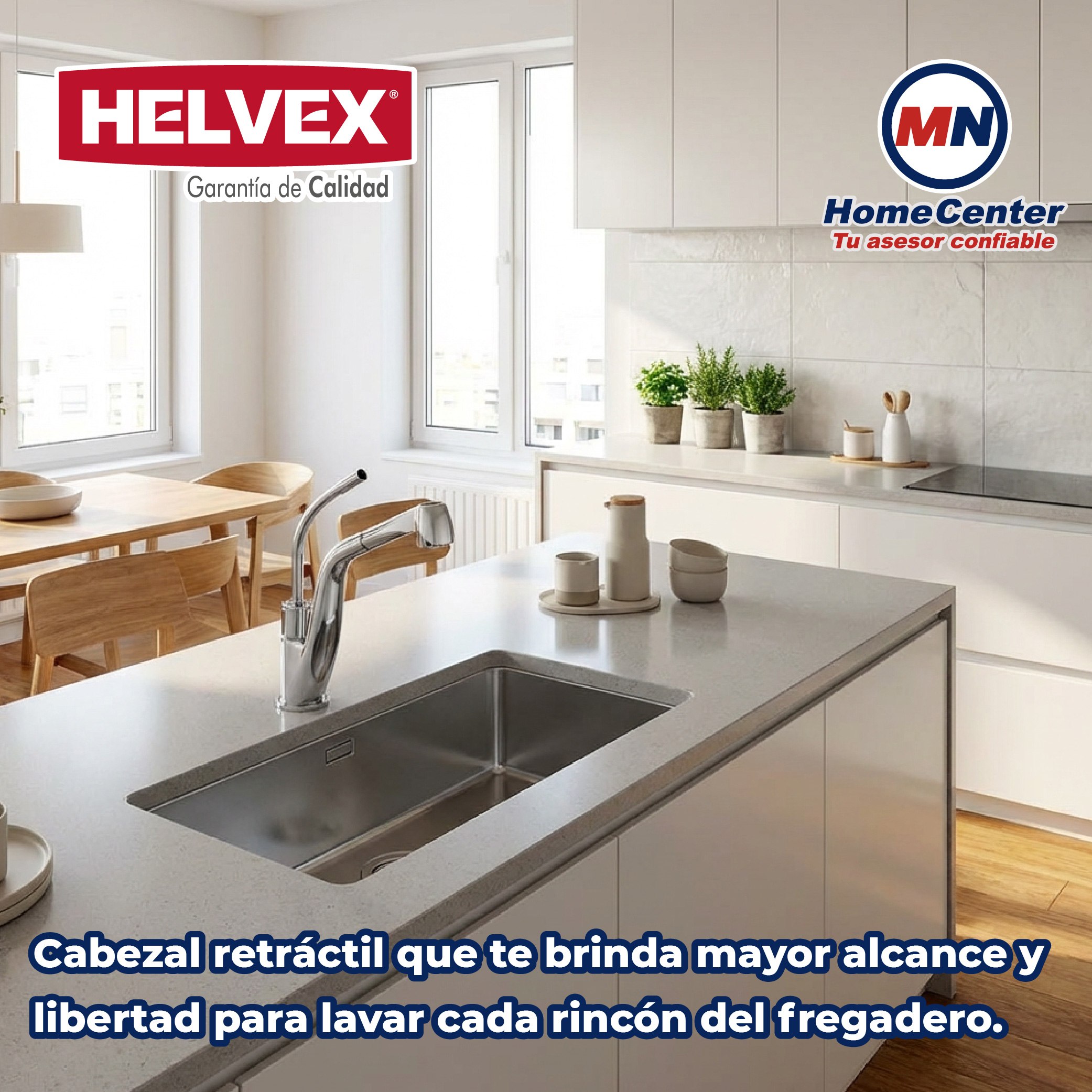 Llave Monomando Con Manguera Retráctil Anticalcáreo Helvex E-306