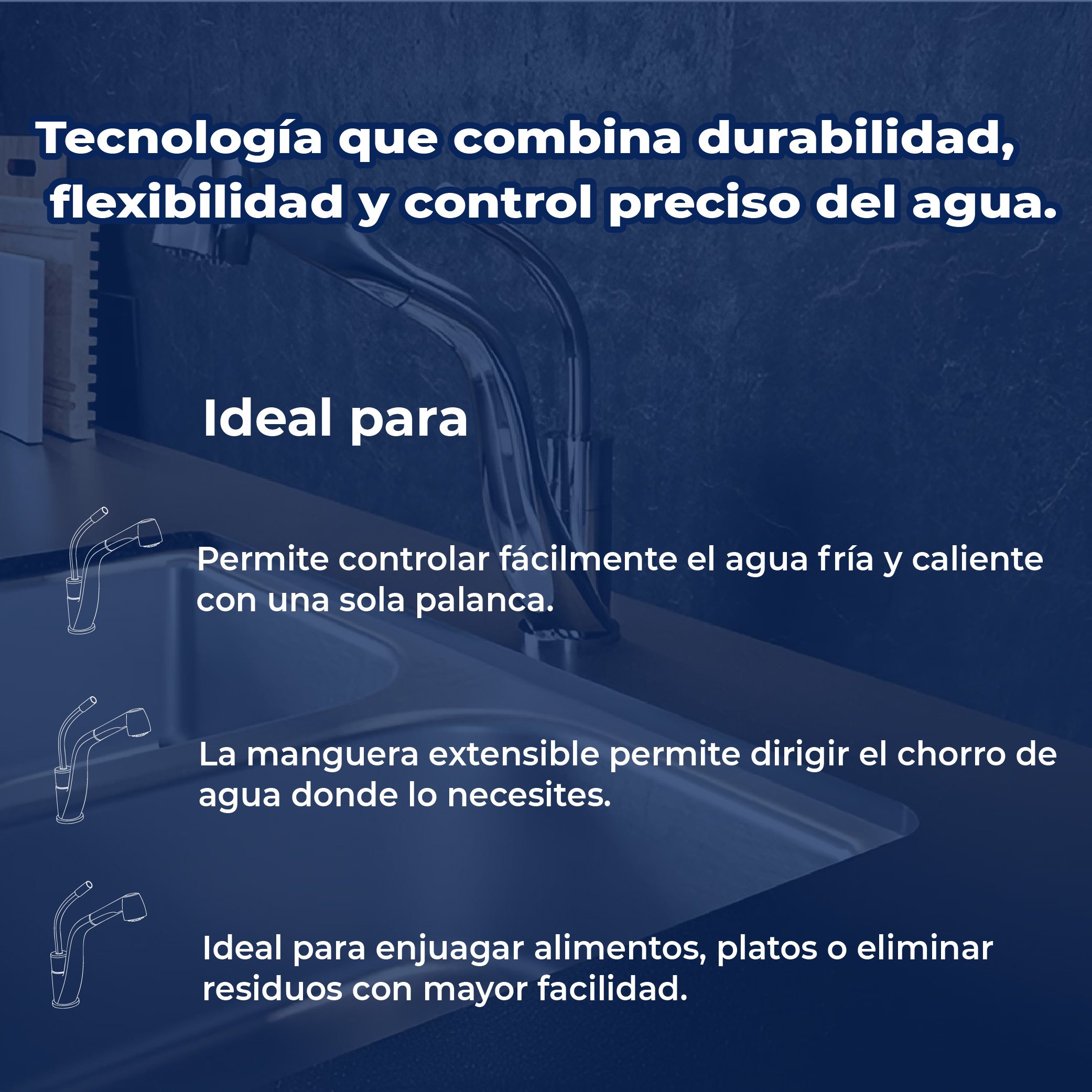 Llave Monomando Con Manguera Retráctil Anticalcáreo Helvex E-306