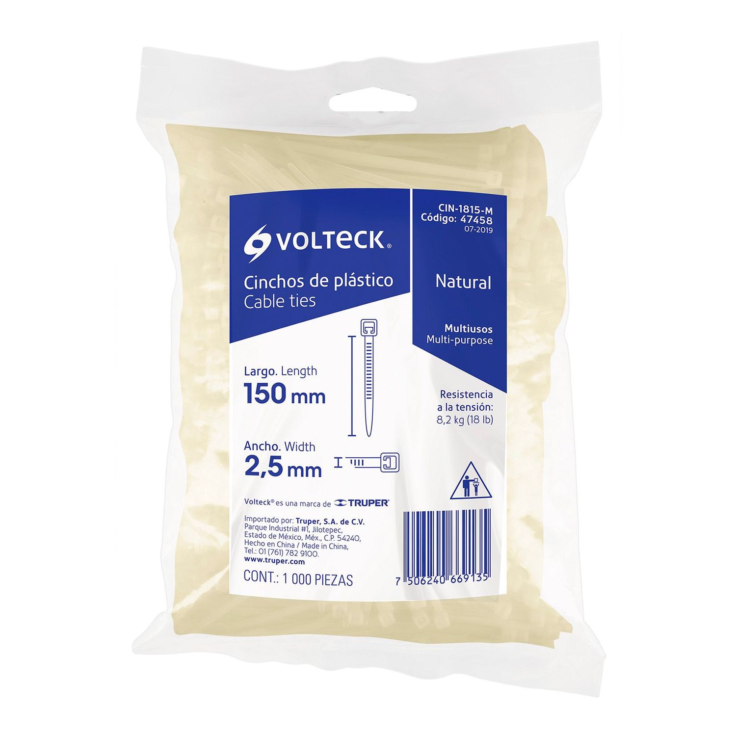 Cincho Plástico Volteck Transparente 15 cm