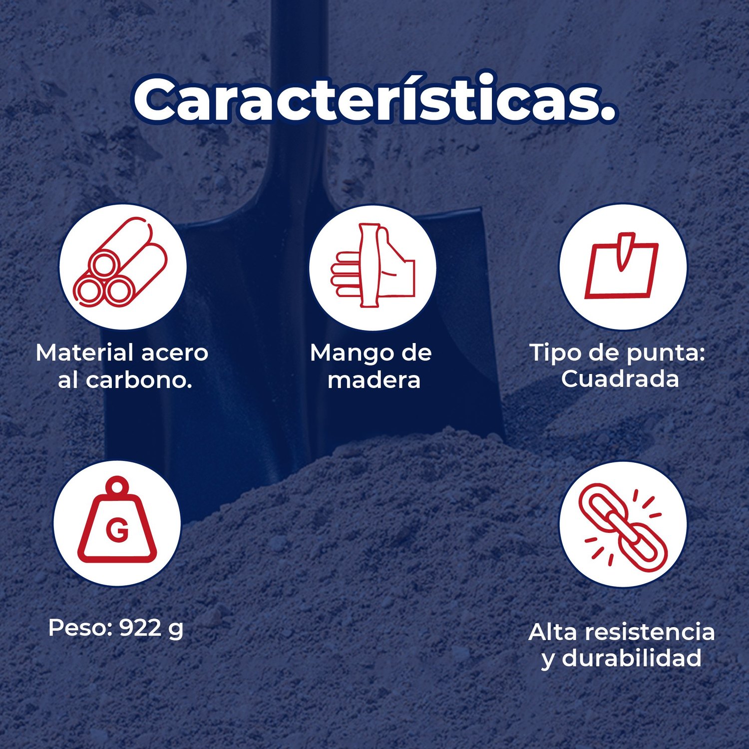 Pala cajuelera cuadrada, puño "D" mango de madera, Truper