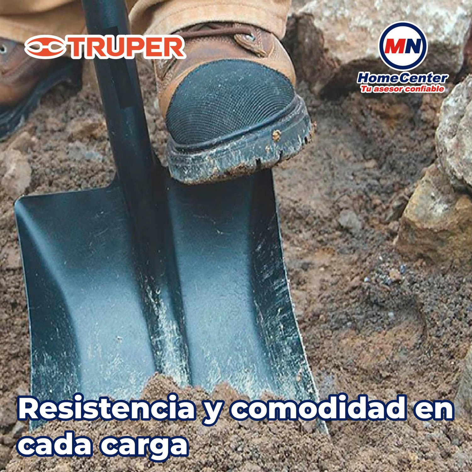 Pala cajuelera cuadrada, puño "D" mango de madera, Truper