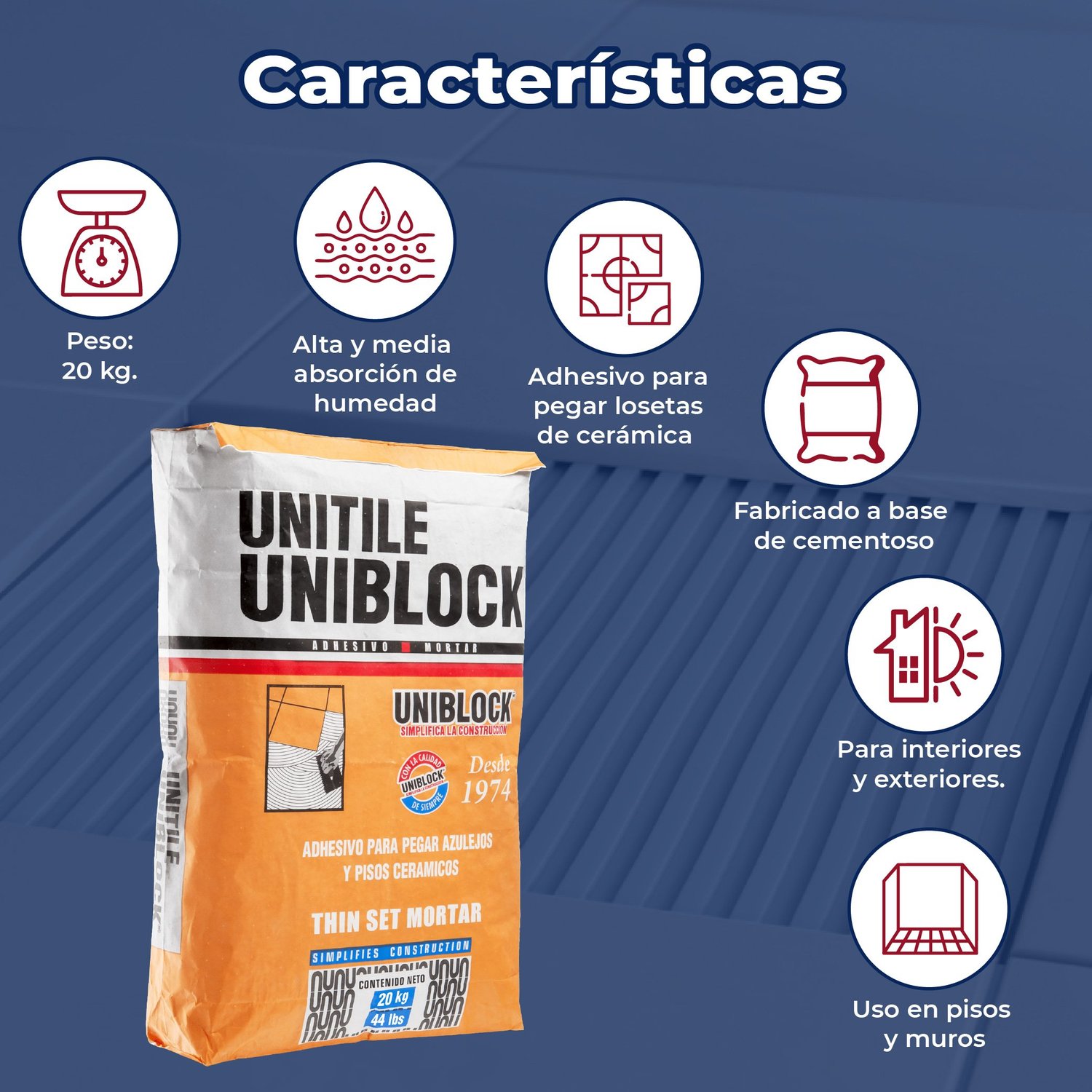 Adhesivo Uniblock Unitile Blanco Saco de 20 kg