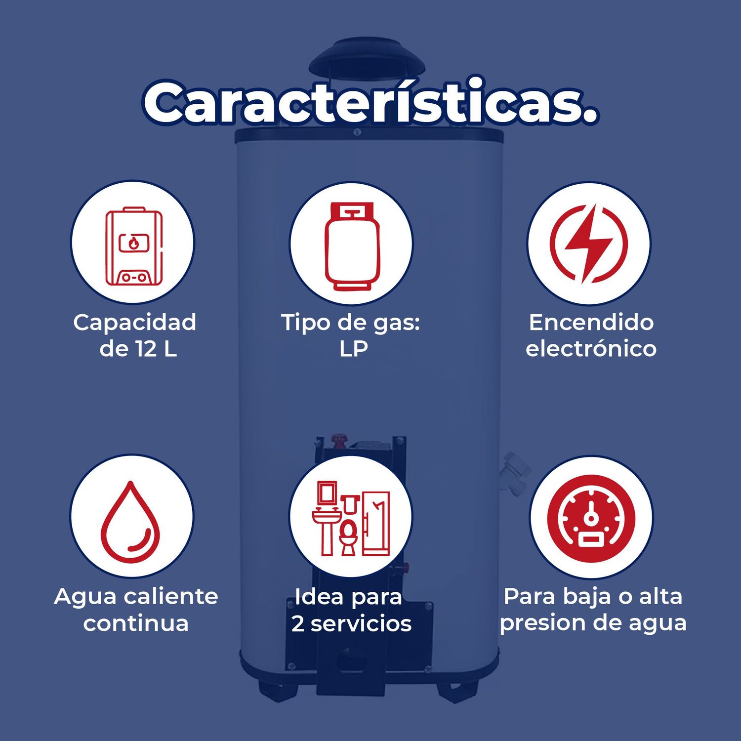 Calentador de Paso Iusa Enerhit Gas LP 12 L