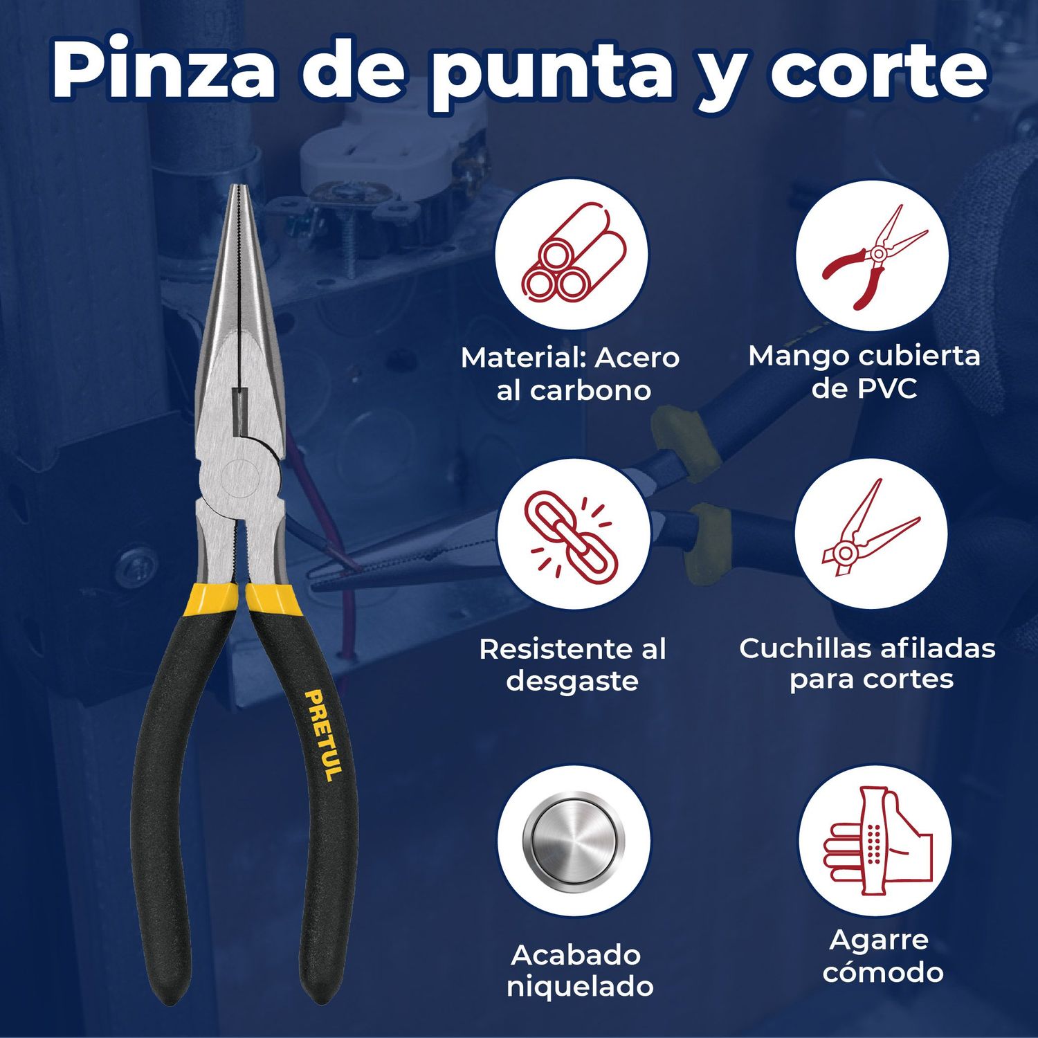 Juego de 4 pinzas mango de vinil Pretul