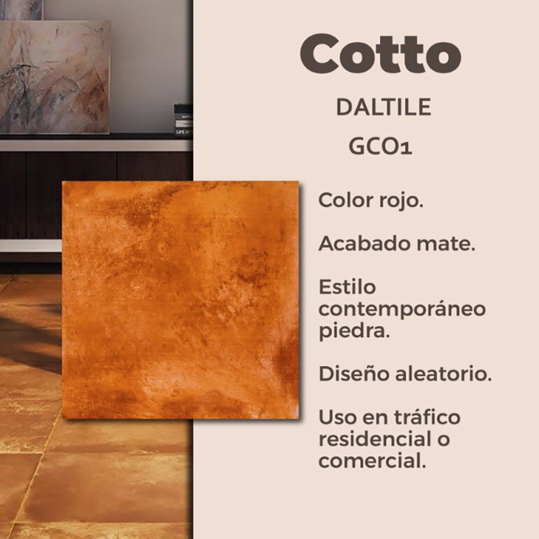 Piso Cotto Rojo Daltile 45 x 45 cm