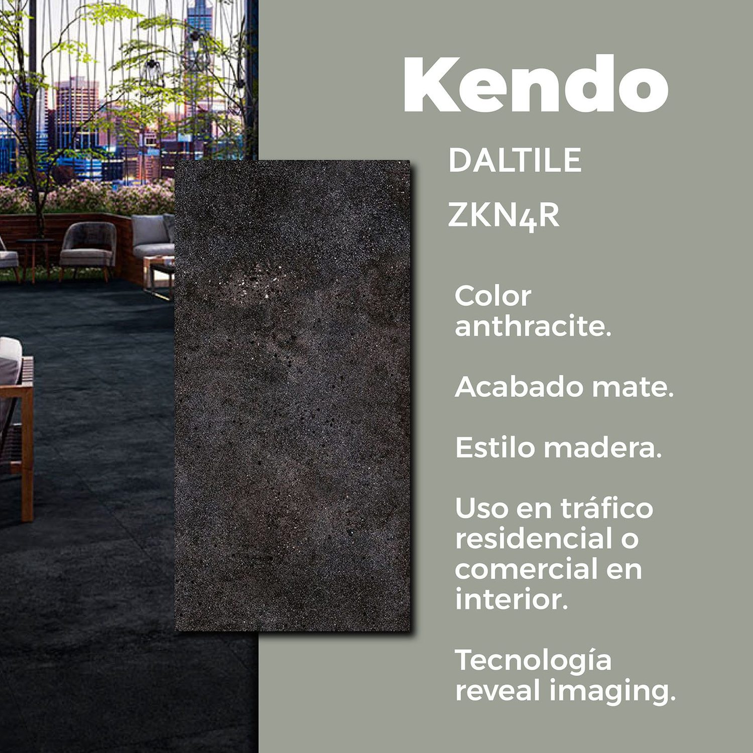 Piso Kendo Anthracite Daltile 45x90 cm Rectificado