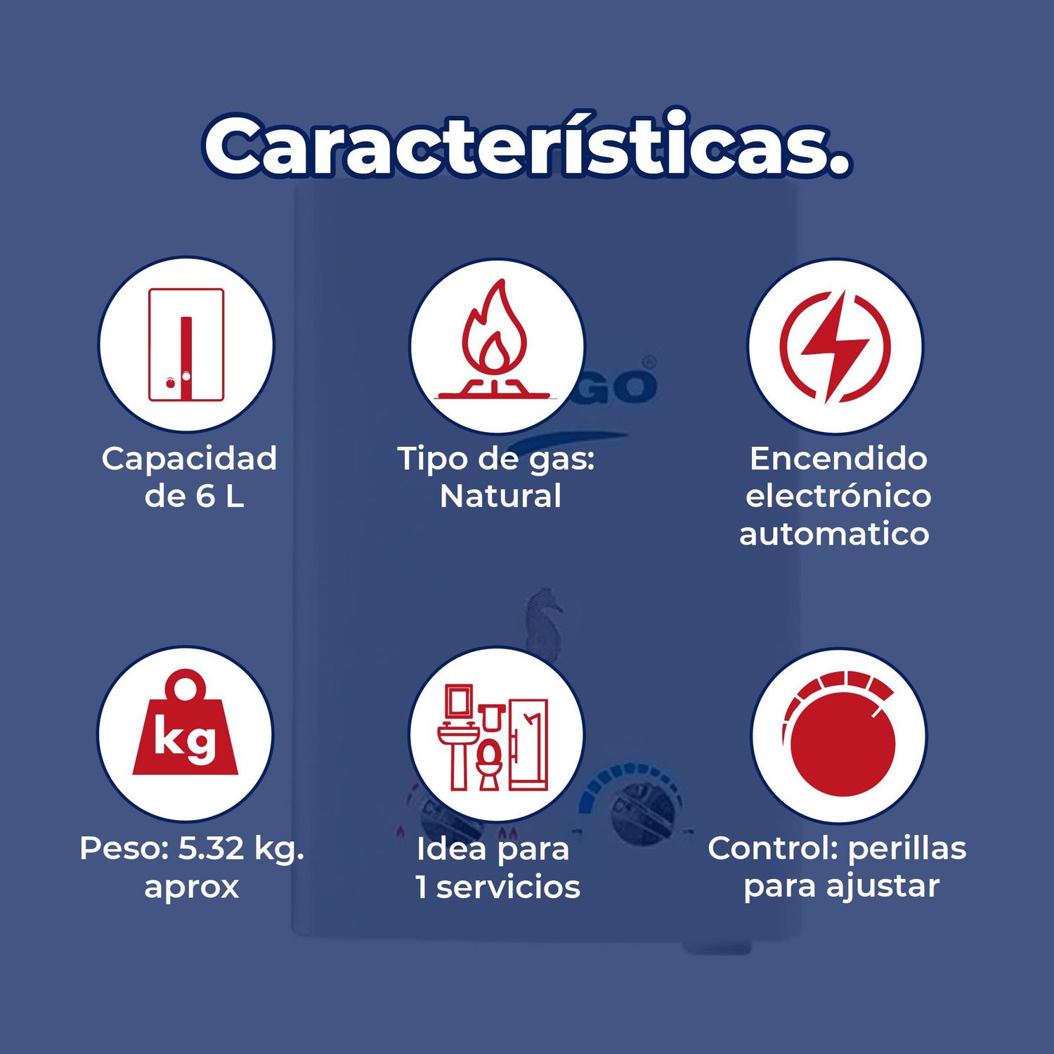 Calentador de Paso Instantáneo Rugo Gas Natural 6 L