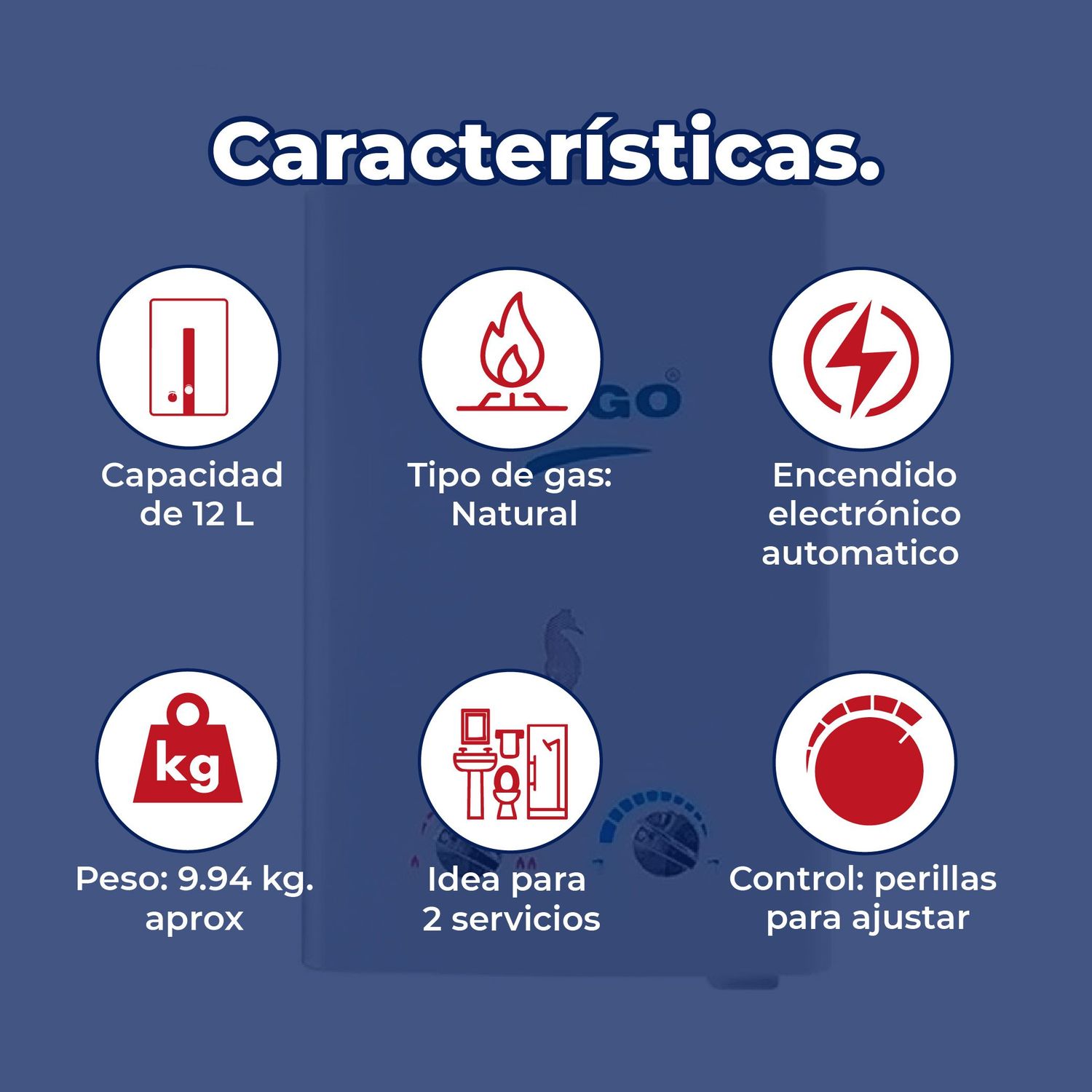 Calentador de Paso Instantáneo Rugo 12 L Gas Natural 2 Servicios