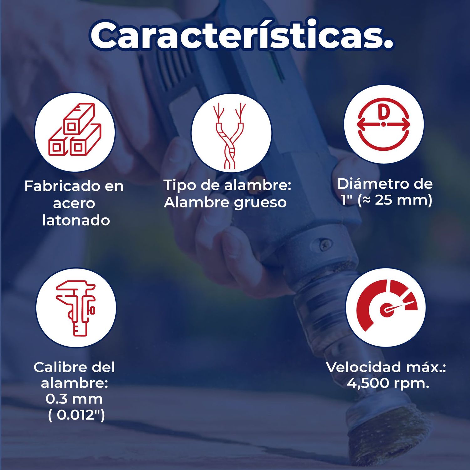 Carda de copa 1" alambre grueso para taladro Truper