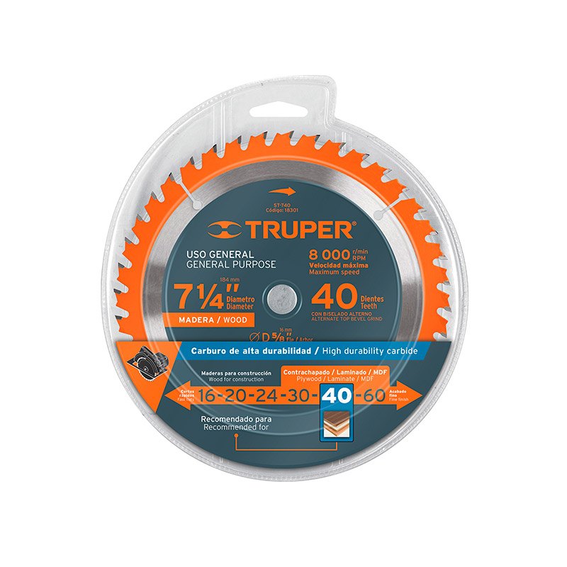 Disco Sierra Madera 40 Dientes Truper 7¼ pulg Centro 5/8