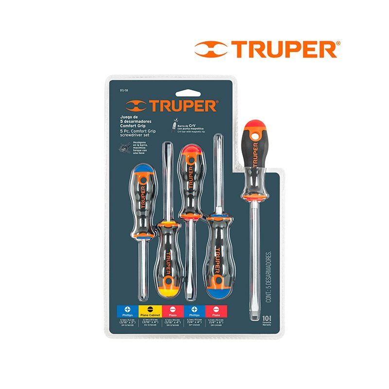 Desarmador Truper Mango Comfort Grip 5 pzas