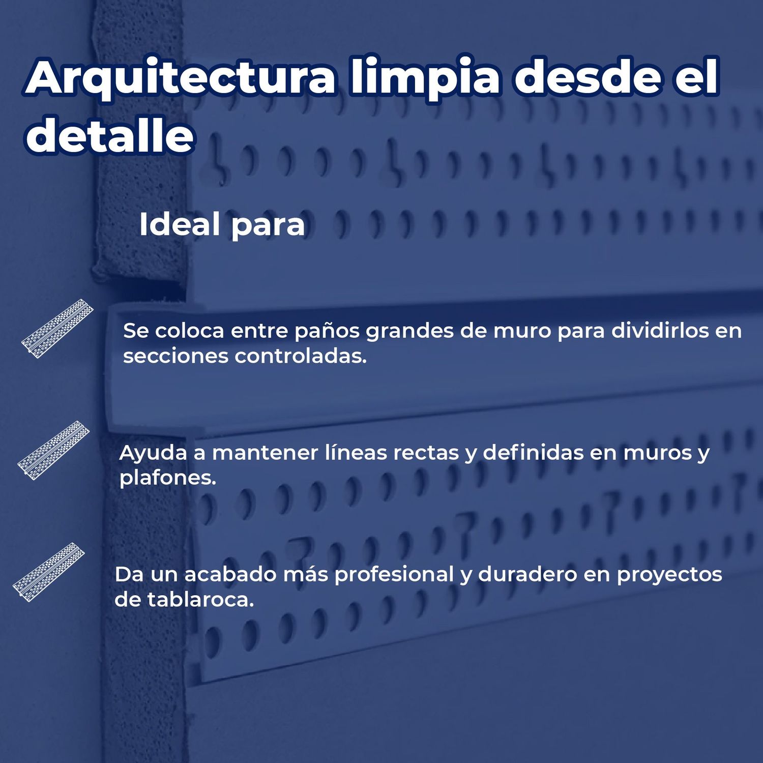 Junta de Control PVC 1/2" x 3.05 m para Sistema de Tablaroca