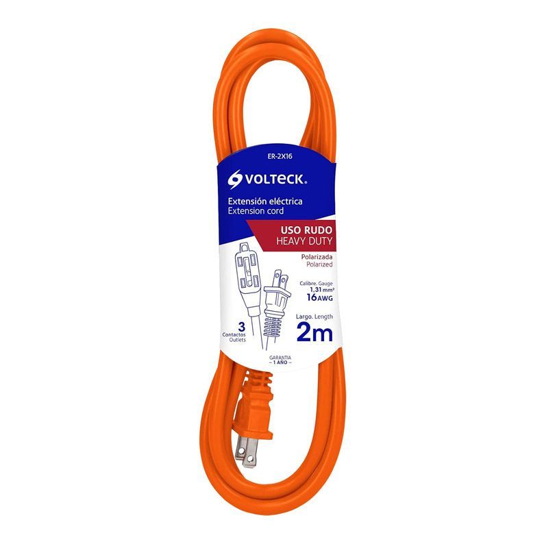 Extensión Eléctrica Volteck Naranja 2 m