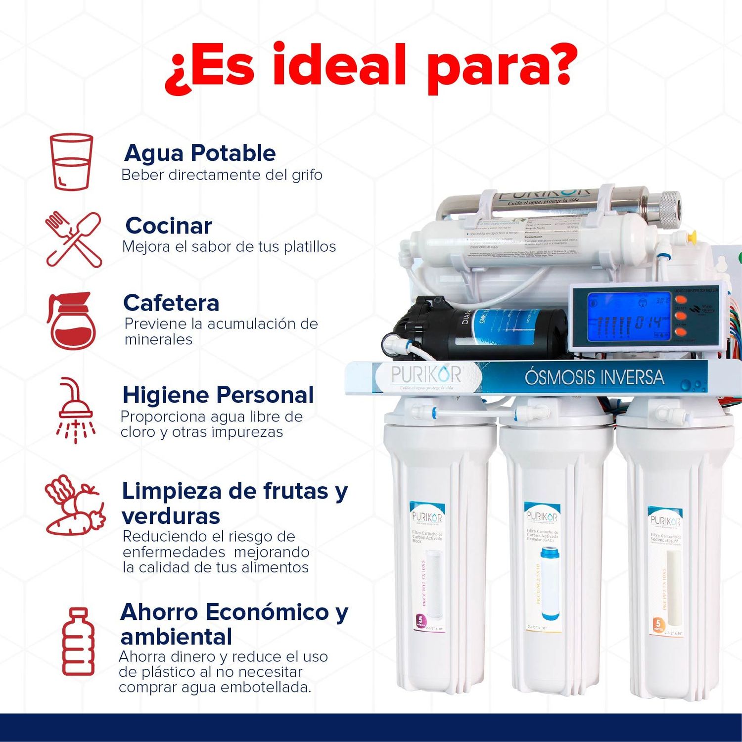 Sistema De Filtración Agua Ósmosis Inversa 6 Pasos Purikor