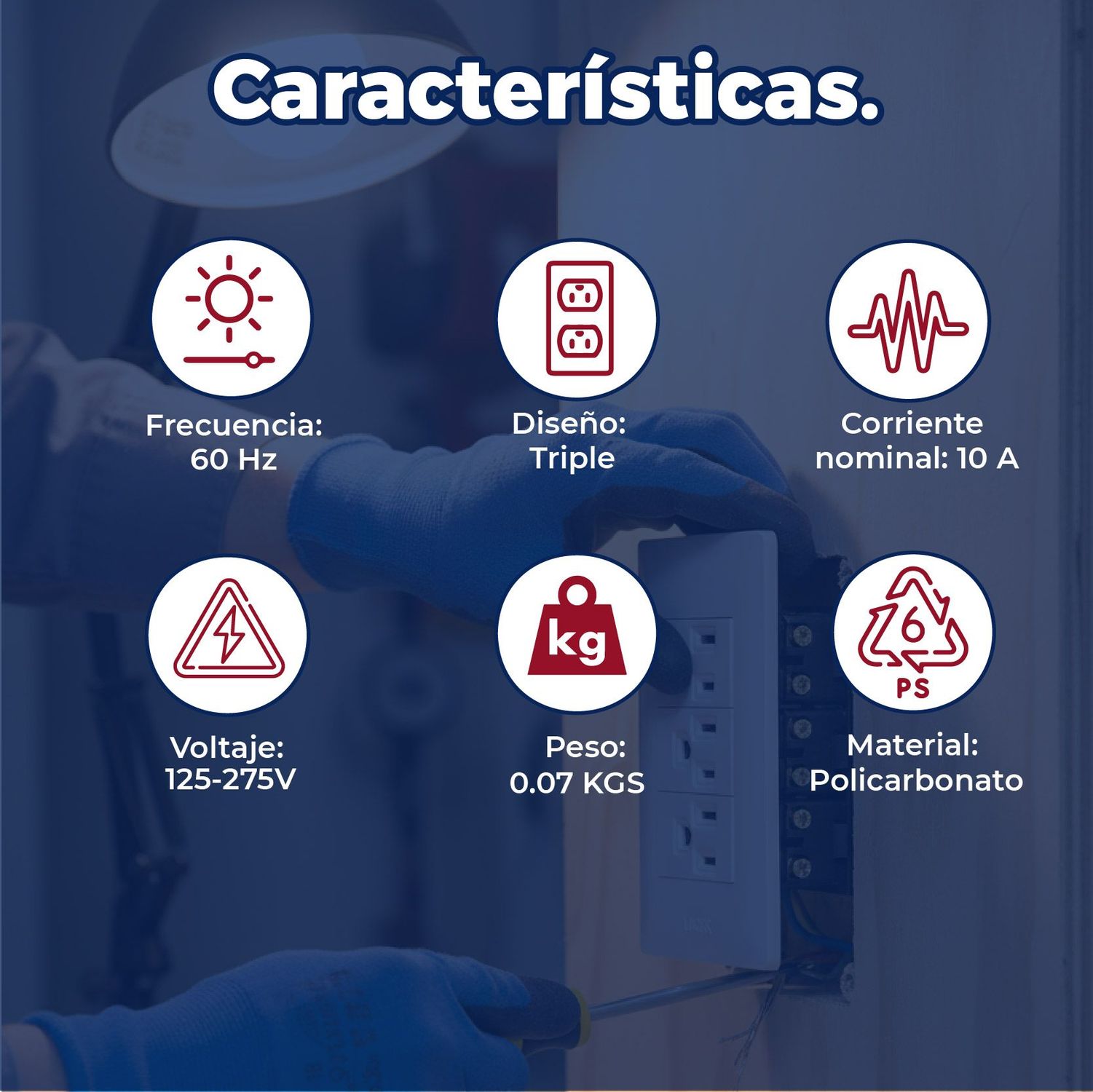 Placa 3 Contactos Polarizados Lucek Blanco modelo BA08B