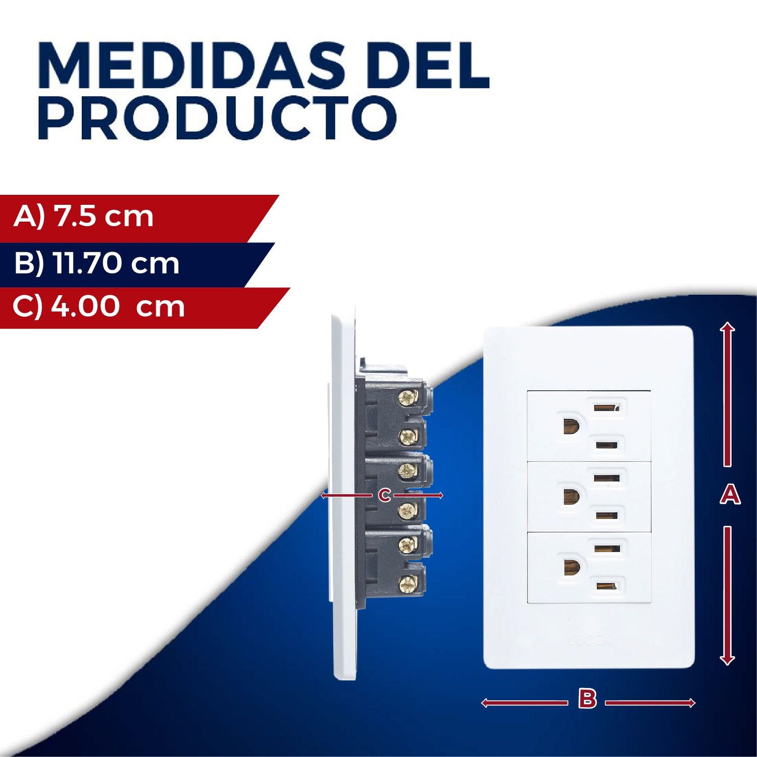 Placa 3 Contactos Polarizados Lucek Blanco modelo BA08B